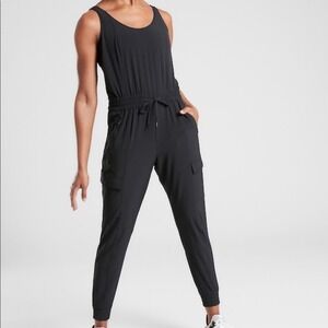 ATHLETA Upbound‎ Jumpsuit Black Sleeveless Cargo Travel Athleisure Stretch Sz S